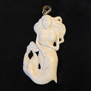 Mermaid with Dolphin Bone Carved Pendant 925 SLIVER